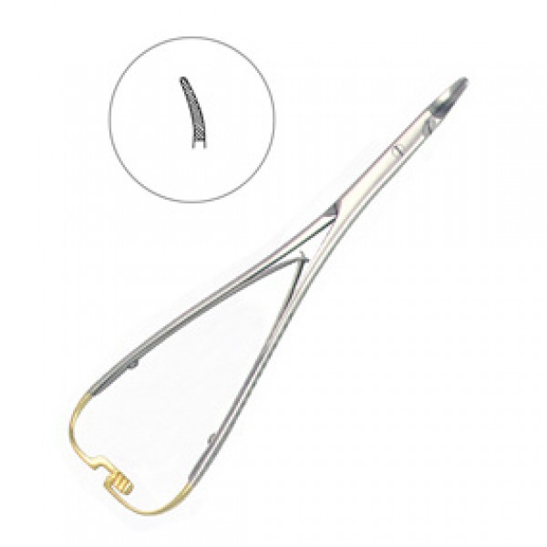 Иглодержатель хирургический изогнутый Nadelhalter TC, 17 см, HLW Dental Instruments (Германия)